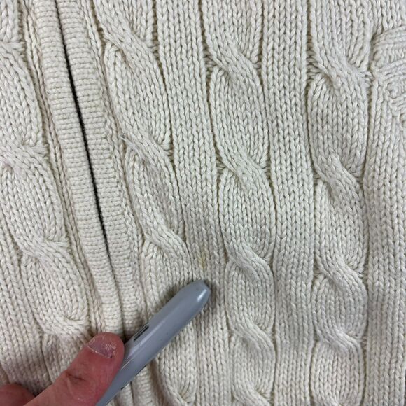 Vtg Ralph Lauren Cable Knit Hooded Full Zip Cream Women's XL Jacket *Read - Picture 6 of 12